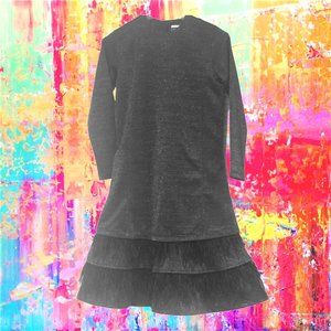 Roberta Di Roma Black with Silver Thread Feathers Embellished Dress NEW Size S